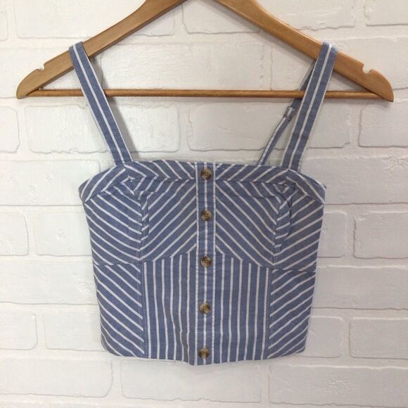 ABERCROMBIE & Fitch Blue & White Striped Button-Front Crop Top | Women’s Tank - Picture 2 of 9